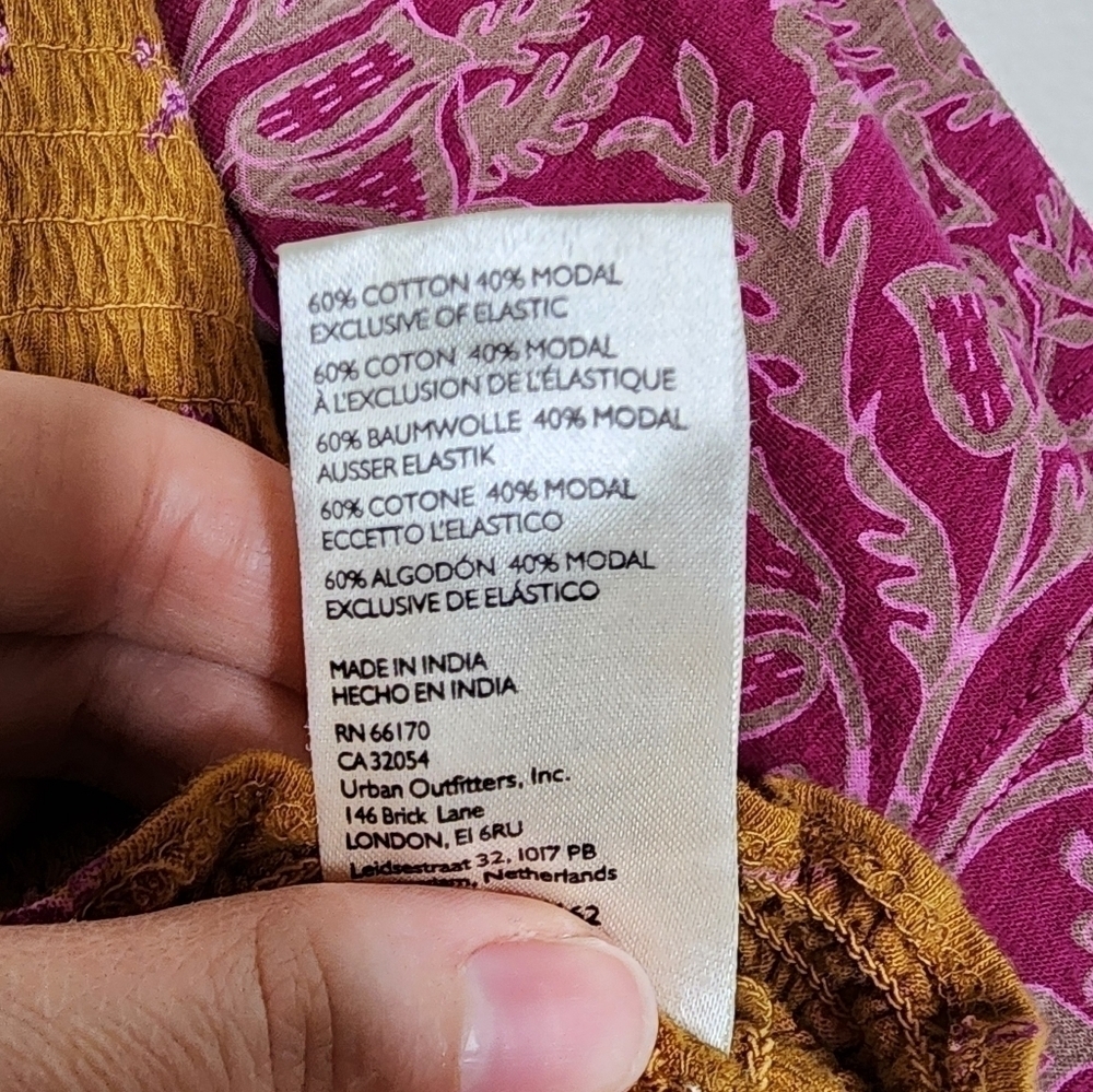 Free People Marigold and Pink Smocked Crop Blouse L - Picture 6 of 8